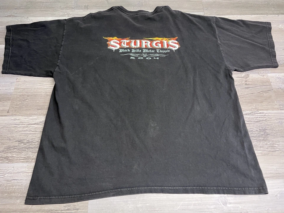 Vintage Sturgis T-Shirt 2XL Black 2004 Bike Rally Flames Motorcycle Graphic Y2K - Image 2 of 4