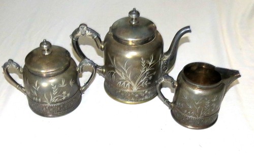 Pairpoint New Bedford Mass Quadruple Plated Teapot Creamer & Sugar - Picture 3 of 6