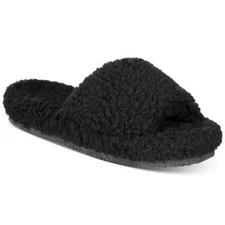 INC INTL Concepts Women Cozy Slide Slippers Dinnaa Sz US 6M Black Faux Shearling