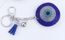 Evil Eye Mati Nazar Crystal Key Chain Keyring Handbag Charm Tassel Black Blue