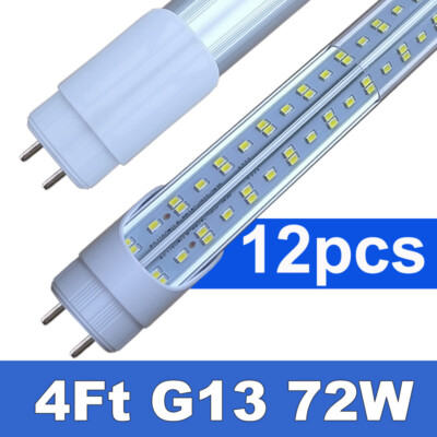 12-100PCS 4FT G13 Bi Pin Led Tube Light 4' Led Bulbs 72W 4Foot T8 Led Shop Light