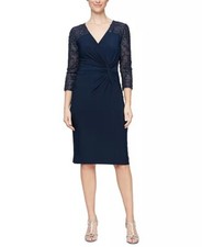 Alex Evening Womens Size 6 Navy Embellished Embroidered Cocktail Party Dress NWT