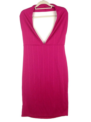 NEW Boohoo Women s Halter Sundress Deep Plunge Front Fushia Pink Sz 16