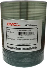 CMC Pro -Powered by TY 48X CD-R, White Inkjet Hub Printable, 100 Disc Tape Wrap,
