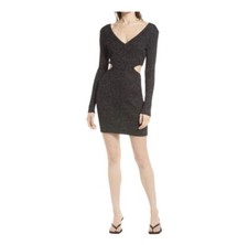 OPEN EDIT Sparkle Cutout Sweater Mini Dress Black/Silver Size Medium NEW