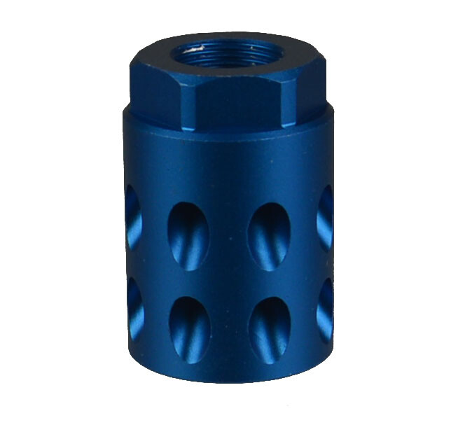 D Blue 1/2x28 TPI Al 6082 T6 Slant Port Muzzle Brake