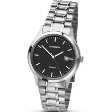 Mens Smart New Sekonda Black Dial Stainless Steel 38mm Date 50m Watch 3730