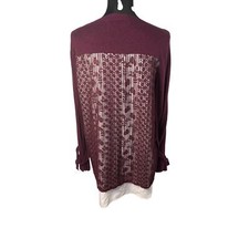 Vera Wang Women’s Boho Large Shirt Tail Mesh Bell Tie wrist Tunic Sweater