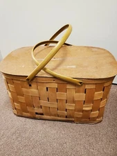 Vintage Woven Picnic Basket with Metal Handles, 20" x 11" x 11"