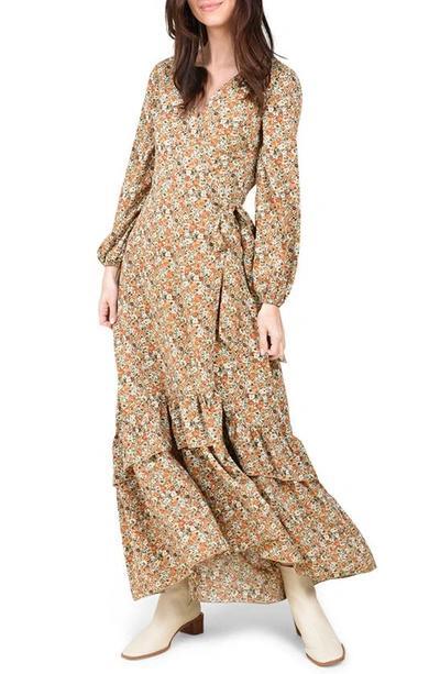 Molly Bracken Boho Floral Long Sleeve Maxi Wrap Dress