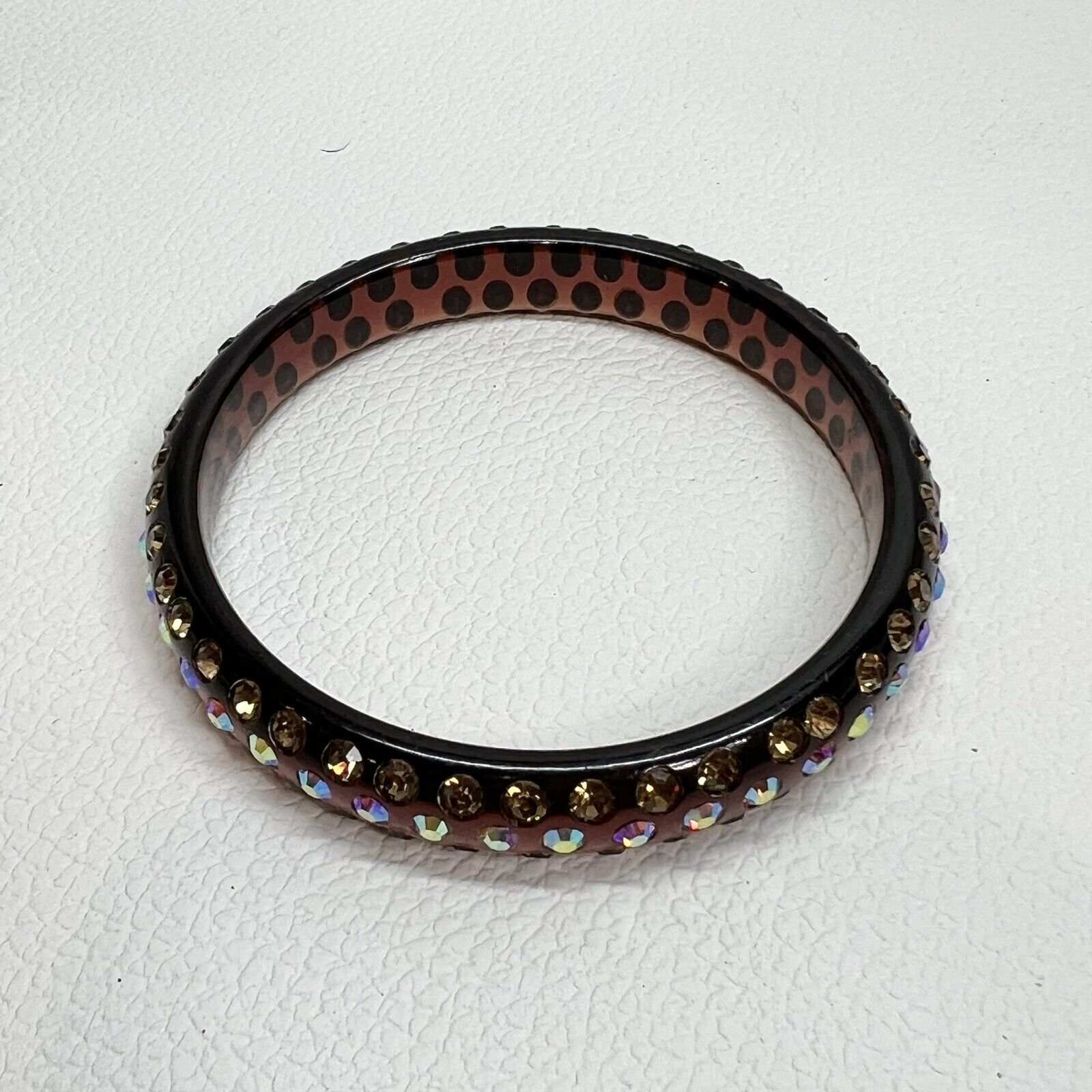 Brown lucite rhinestone bangle bracelet 8” - image 2