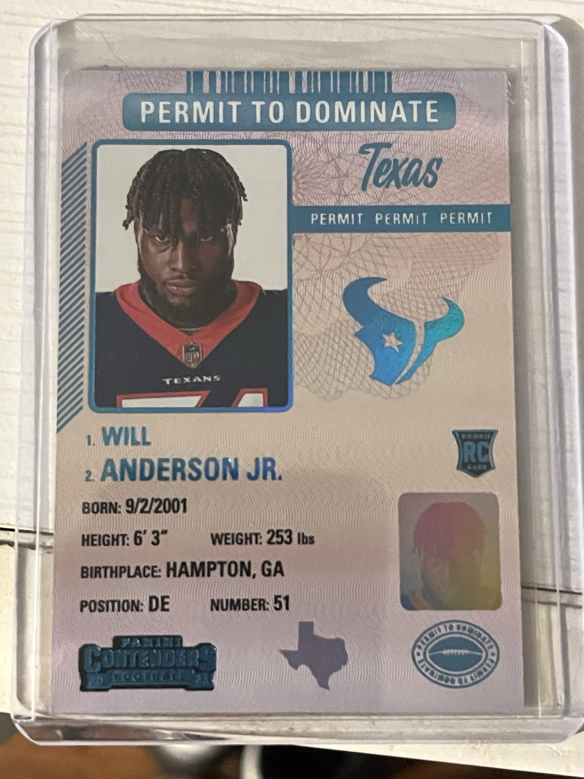 2023 Panini Contenders Will Anderson Jr Permit To Dominate SSP Case Hit Rookie