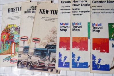 6x vintage Texaco Mobil Gas regional road maps NE USA NYC Boston VT NH ++ more