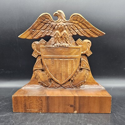 Vtg Hand Carved US Navy Shield Folk Art