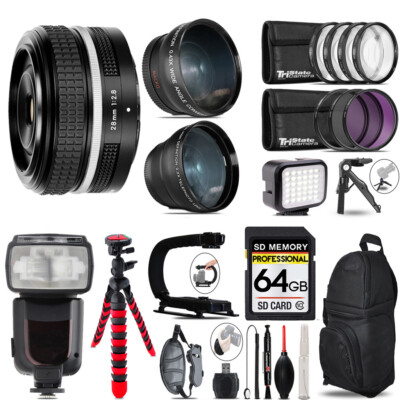 Nikon NIKKOR Z 28mm (SE) Lens + Pro Flash + LED Light + Tripod - 64GB Kit