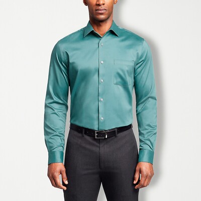 NWT TALL FIT 18 37/38 Van Heusen Men's Moss Green Dress Shirt