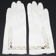 Madova Kid Gloves White Leather with Embroidery 6.5