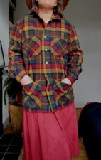 Vintage 80s Thick Wool Checked Shirt Jacket Blazer Boxy Size L M
