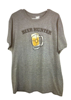 Beer Hunter T SHIRT Outdoor Mens Large Gray Humor Party Tee Drinking Beer Shirt
