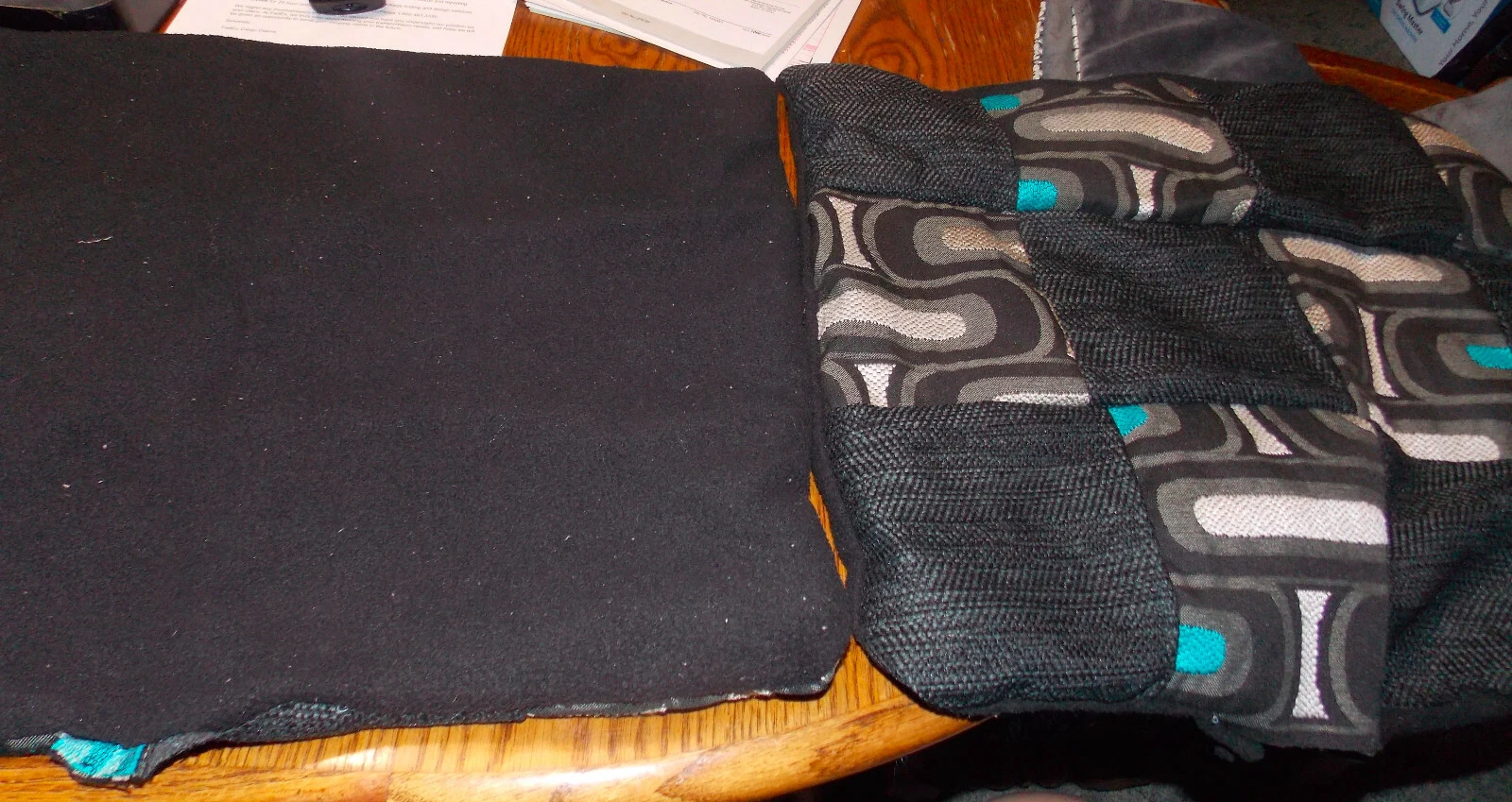 Pair of Black Grey Turquoise Abstract Print Decorative Throw Pillows 19 x 19
