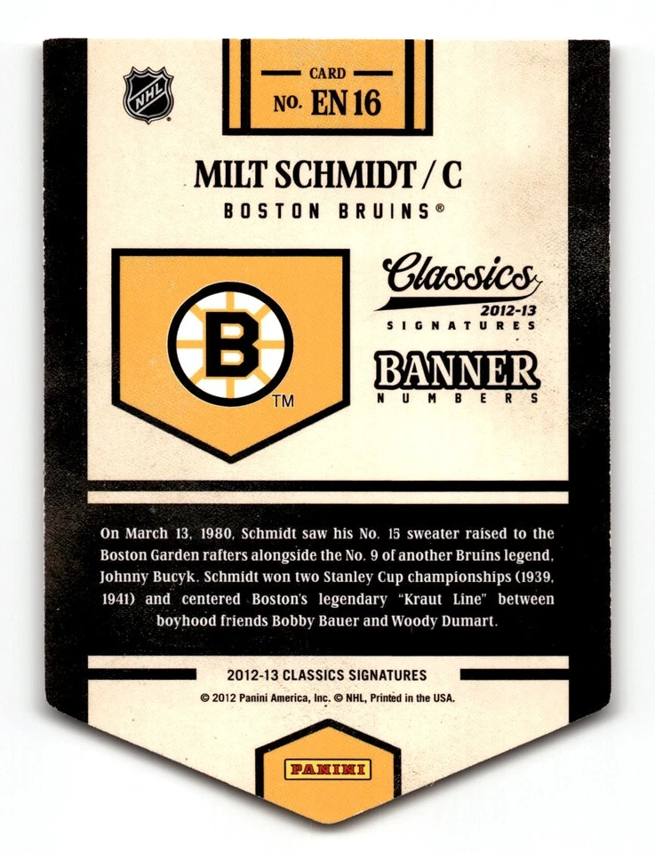 Milt Schmidt 2012-13 Panini Classics Signatures Banner Numbers #EN16 Boston - Image 2 of 2