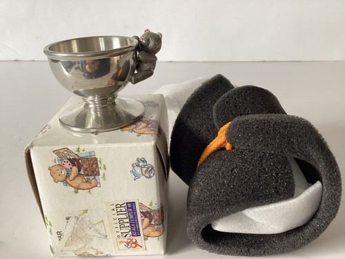 VINTAGE 1990s Royal Selangor Pewter Bear On Egg Cup NEW BOXED Ideal Christening - Picture 9 of 15