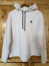 FILA Women s Oversize White Fleece Pullover Hoodie Logo Drawstring XXL