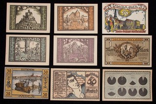 9x Notgeld Banknotes from Germany Hyperinflation Era (T4I) BL D