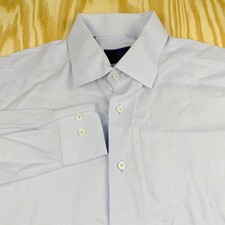 David Donahue Mens Slim Fit Dress Shirt 17.5 34/35 Blue Micro Check Cotton