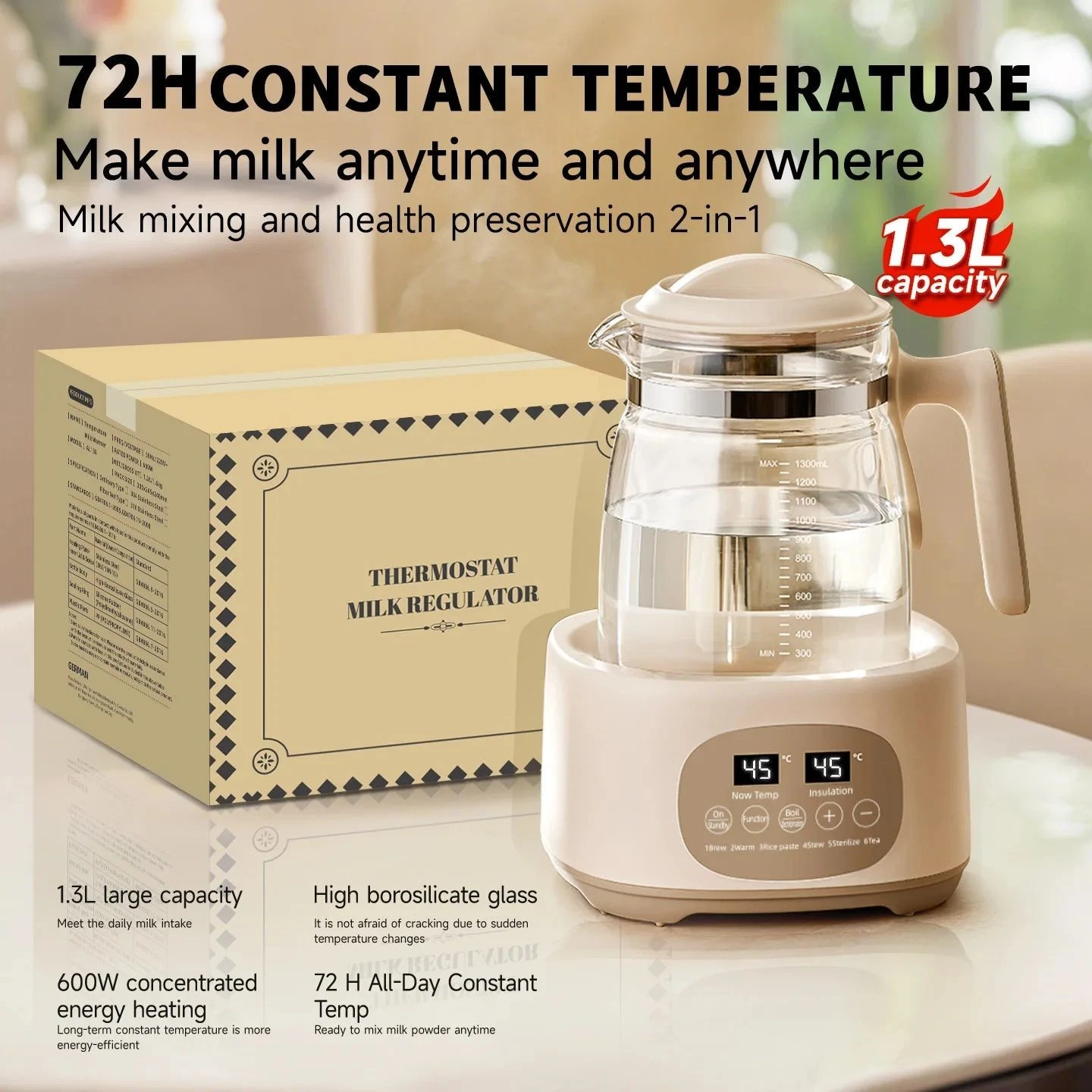 Glass Thermostatic Electric Kettle – Temp Control, Health-Preserving
