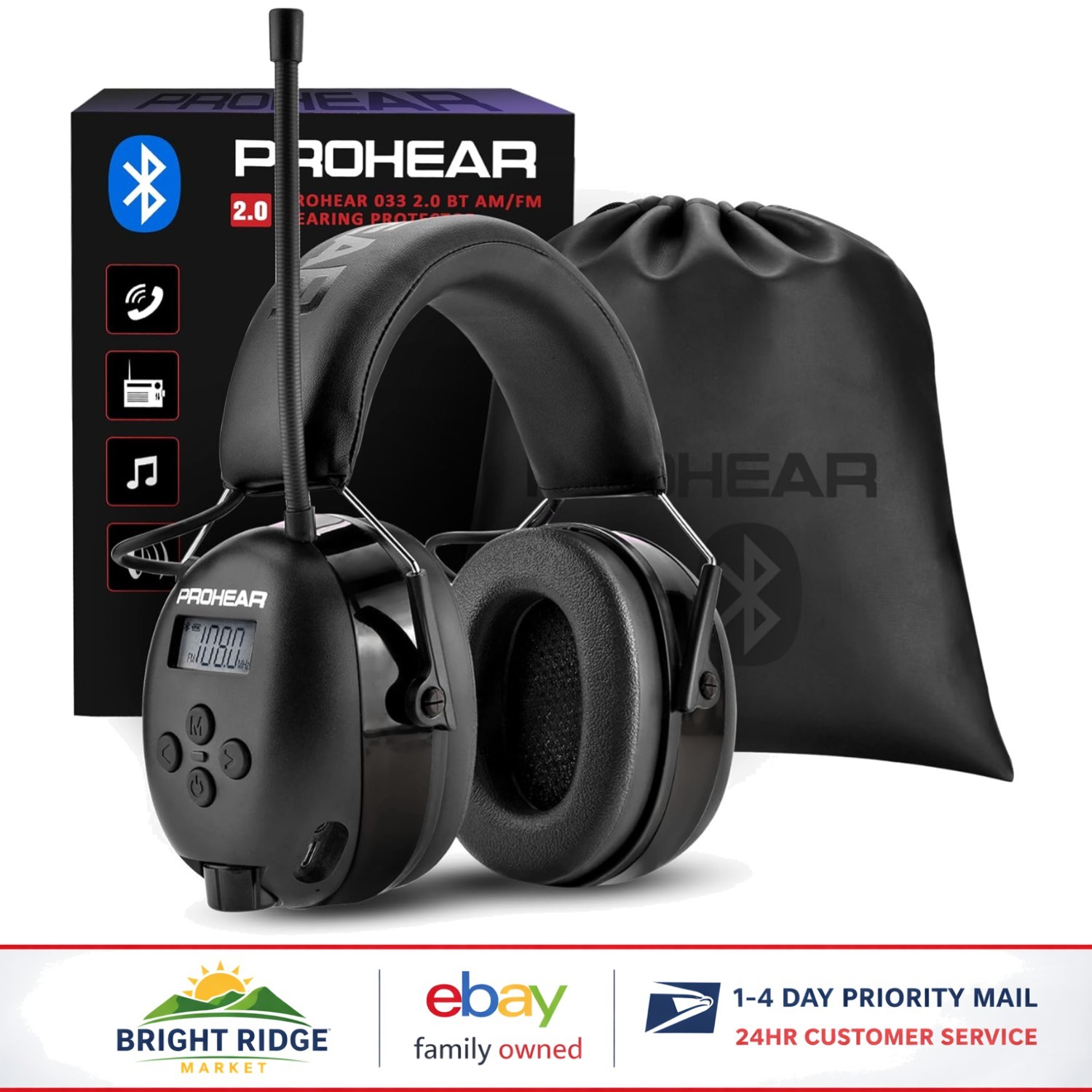 Noise Cancelling Bluetooth Headphones with FM Radio for Mowing and Construction-image