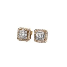 GENUINE 14k Yellow Gold and Diamond Rectangular Earring by MARCHELLO THE JEWELER