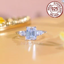 Sparkling Baguette Cut Cubic Zirconia Engagement Ring Sterling Silver Women Gift