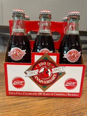 Unopened STL Cardinals Coca Cola Bottles 6 Pack 1992 100th anniversary SEALED