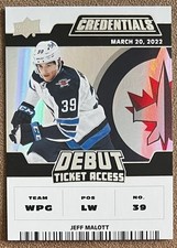 2022-23 Upper Deck Credentials Debut Ticket Access #151 Jeff Malott /999 Jets RC