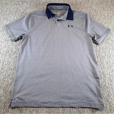 Under Armour Performance Polo Mens Medium Blue White Striped Loose Fit Shirt