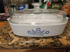 Vintage 1972-79 Blue Cornflower A-10-B Corning Ware Dish w/ Pyrex A-12-C Lid