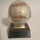 Nolan Ryan Texas Rangers Signed MLB game used Baseball Ball Display Case Stand