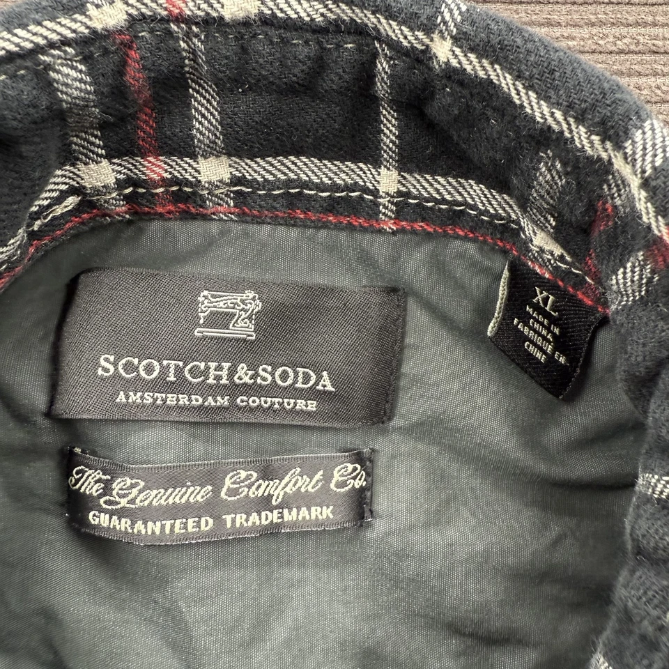 Camisa Scotch & Soda Para Hombres XL Negra Roja Escocesa Trabajador 24h Parche Codo Occidental Foto 4 de 4