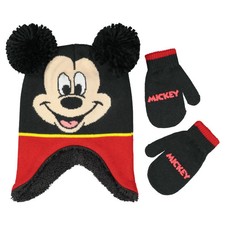 Disney Mickey Mouse Toddler Winter Hat Kids Toddler Mittens Boy Ages 2-4