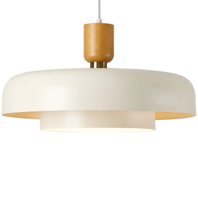 TeHenoo 19.68'' Pendant Light 2-Tier Cream Shade Wood Brass Chandelier