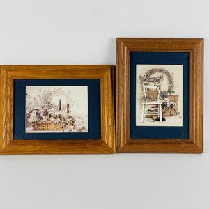 Two Framed & Matted Basket Floral Art Prints
