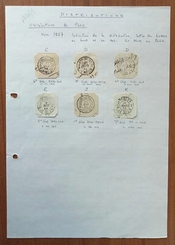 France collection of Paris Distribution postmarks 1837-1907 on 8 pages