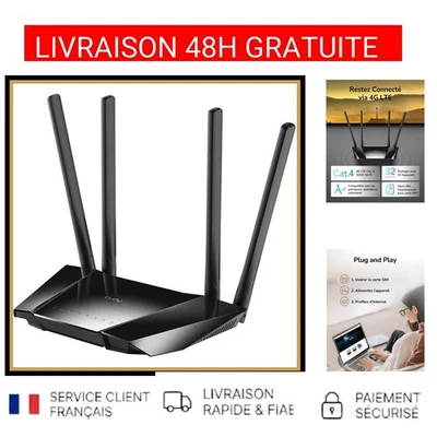 Routeur 4G LTE WiFi Cudy LT400 300Mbps SIM Tout Opérateur VPN 4 Antennes - Photo 1/4