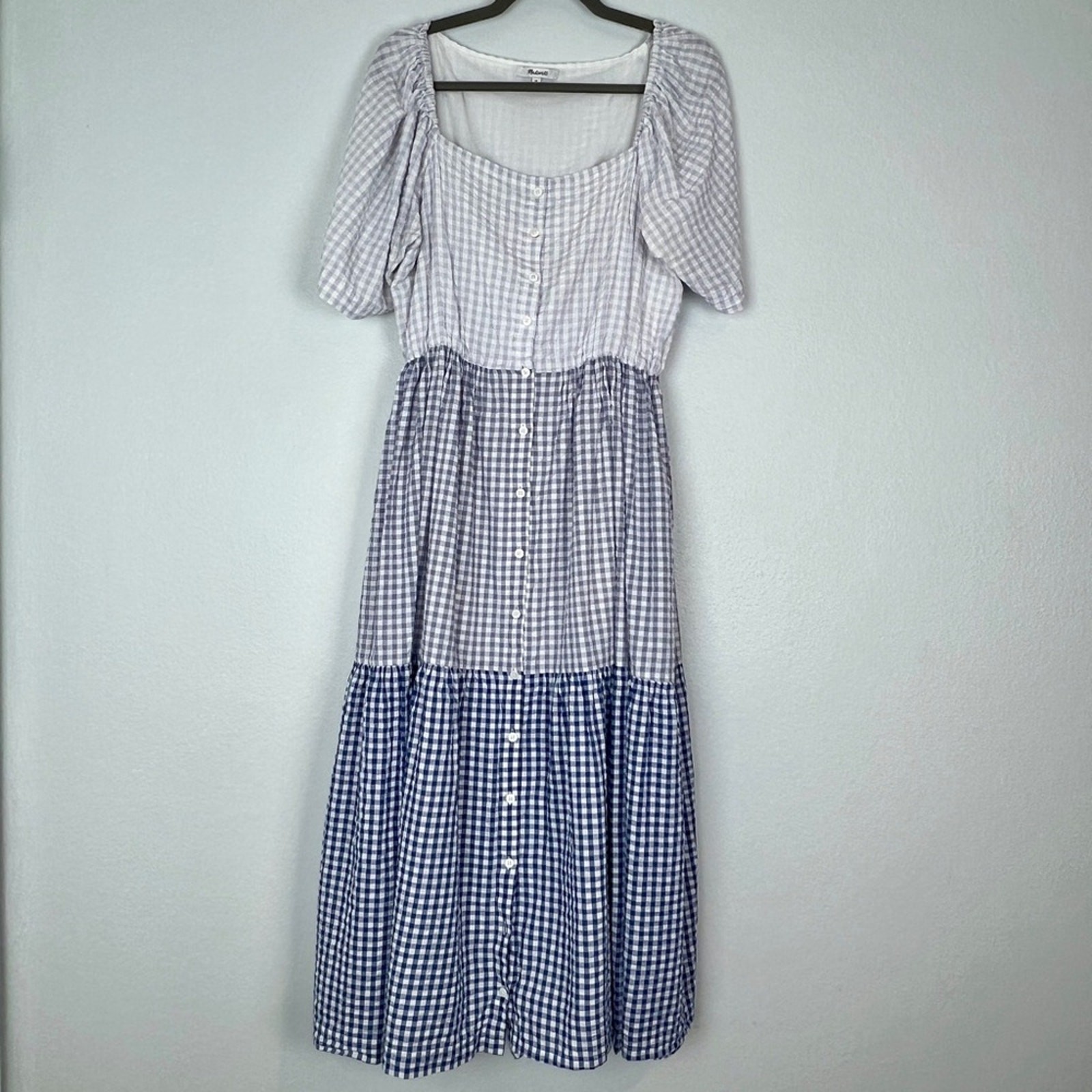 Madewell Patchwork Gingham Button-Front Tiered Mi… - image 4