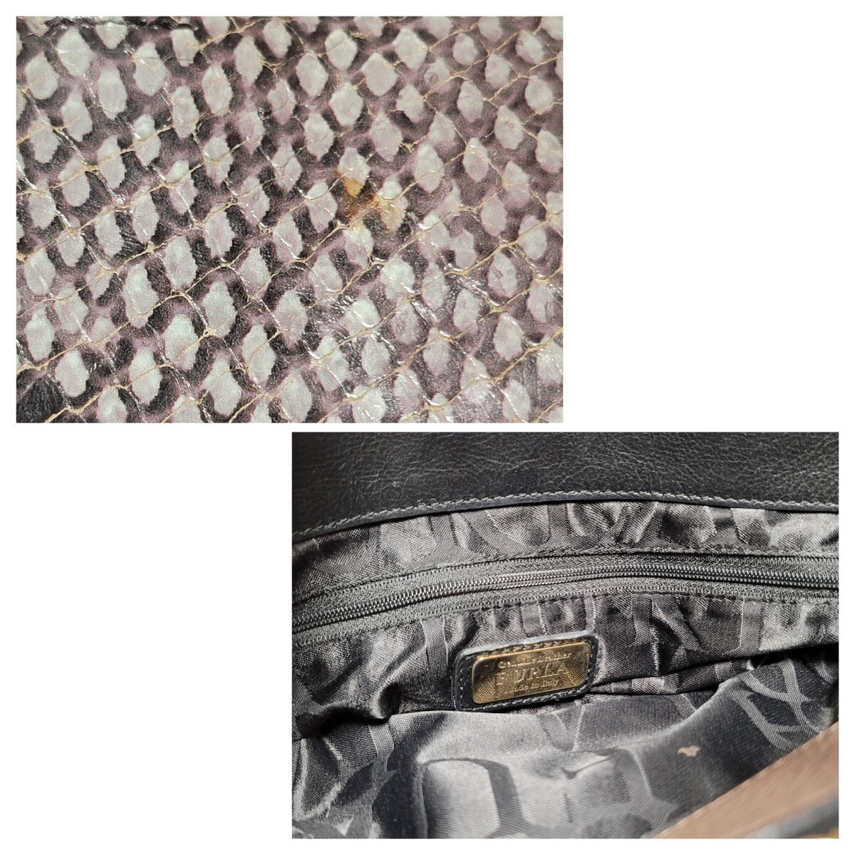 FURLA handbag python Embossed leather white black - image 9