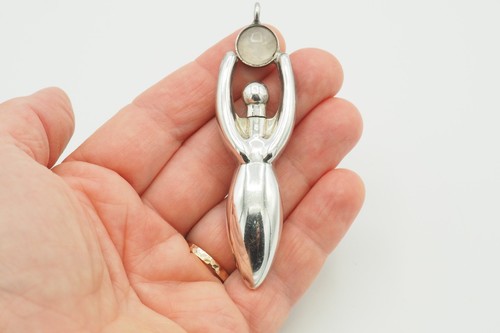 Vintage Modern Art Deco 925 Silber Mondstein Göttin Parfum Phiole Anhänger Mexico - Bild 6 von 6