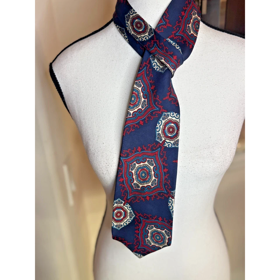 Corbata de cuello Arnold Palmer vintage para hombre azul marino patrón geométrico cachemir Foto 4 de 4