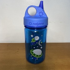 Nalgene Sustain Grip-N-Gulp 12oz Kids Boys Bottle Blue Space Reusable Sippy Cup