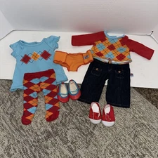 American Girl Bitty Twins 2010 Red Argyle Boy & Aqua Argyle Girl Sets ~ Retired